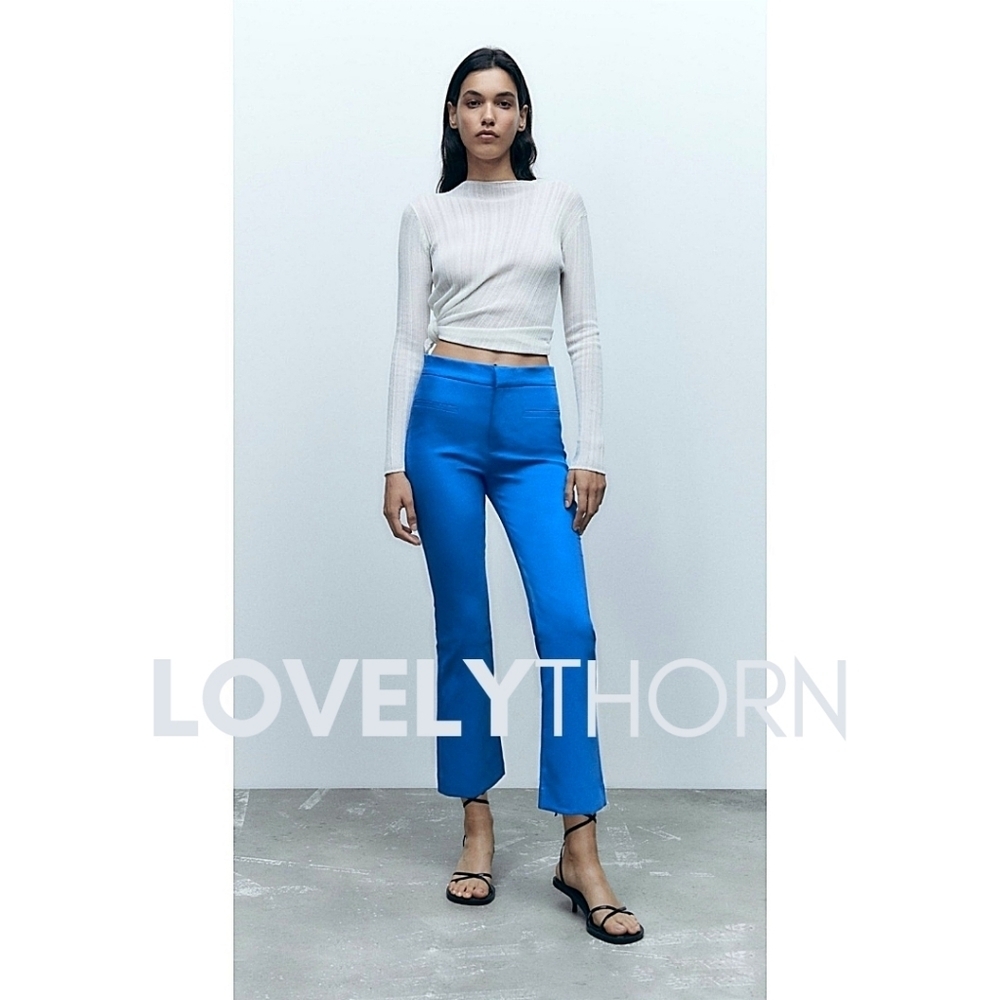 ZARA // blogger fave electric blue high waist crop mini flare stretch pants